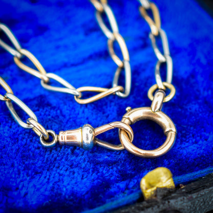 Antique 15ct Gold and Platinum Chain with Dog Clip and Bolt Ring | 13.75"