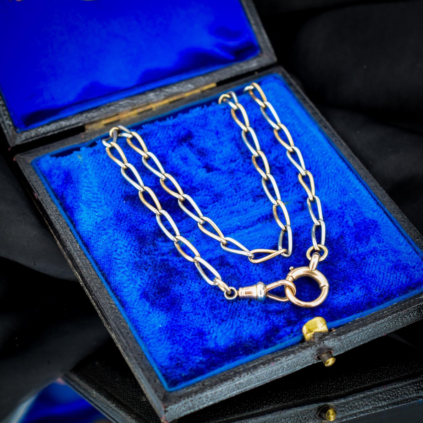 Antique 15ct Gold and Platinum Chain with Dog Clip and Bolt Ring | 13.75"