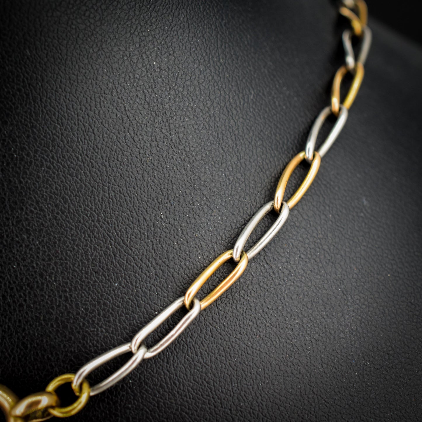 Antique 15ct Gold and Platinum Chain with Dog Clip and Bolt Ring | 13.75"