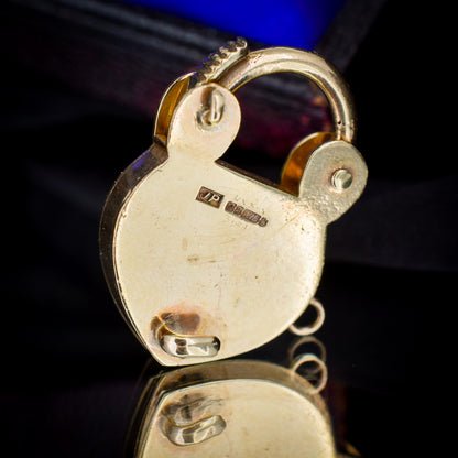 Vintage 9ct Yellow Gold Engraved Lock and Key Padlock Charm