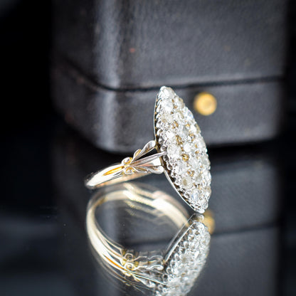 Antique Victorian Old Cut Diamond Navette 18ct Gold Ring