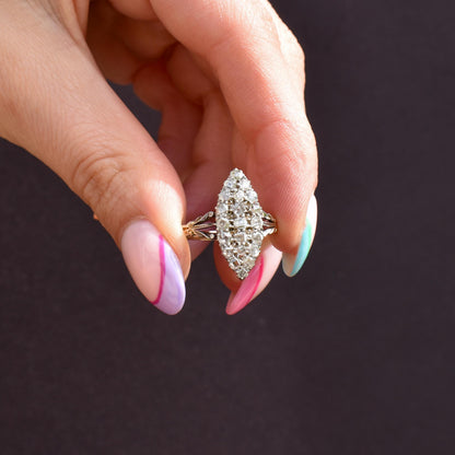 Antique Victorian Old Cut Diamond Navette 18ct Gold Ring