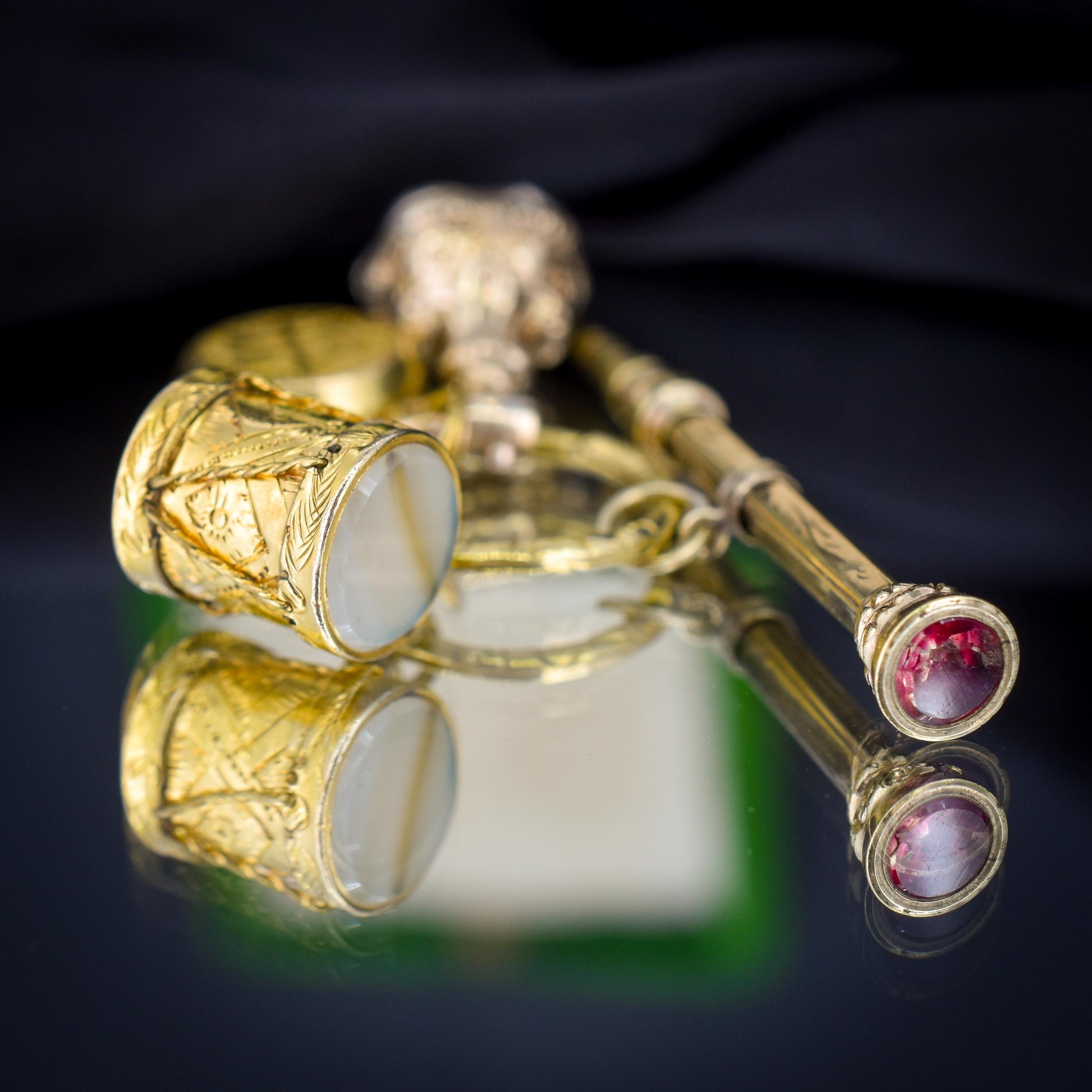 Antique Charms on an Engraved Split Ring