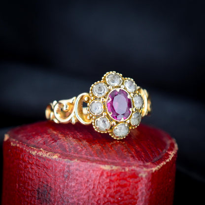 Antique Victorian Garnet and Chrysoberyl 15ct Gold Ring