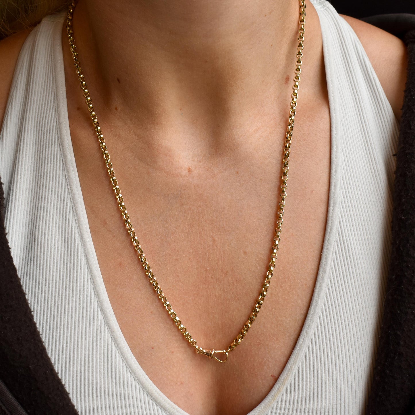 Antique 9ct Gold Rolo Link Chain Necklace with Dog Clip | 22"