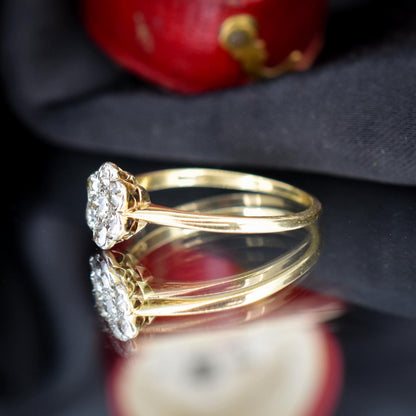 Antique Diamond Cluster Daisy 18ct Yellow Gold and Platinum Ring