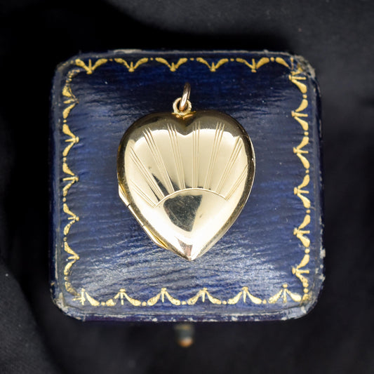 Vintage 9ct Yellow Gold Patterned Puffy Heart Locket Pendant