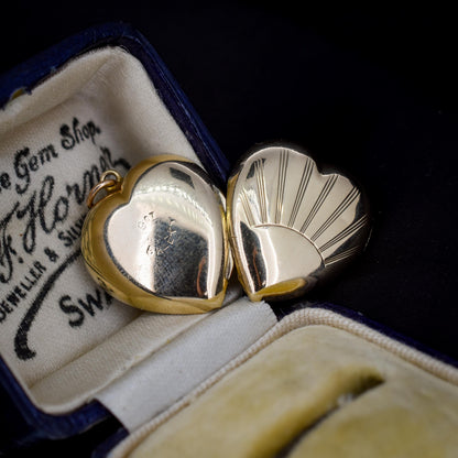 Vintage 9ct Yellow Gold Patterned Puffy Heart Locket Pendant