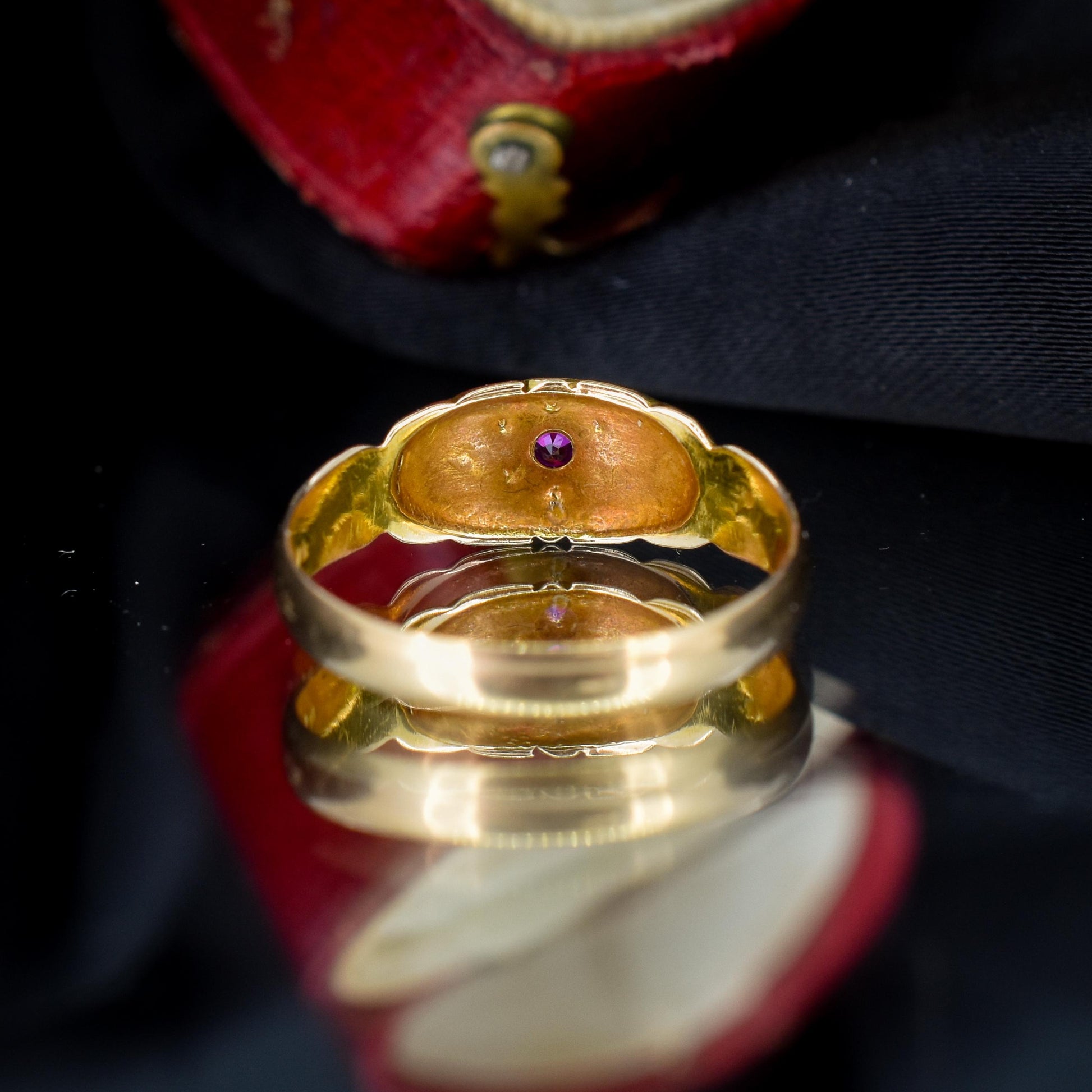 Antique Victorian Ruby and Pearl 18ct Gold Band Ring - Dated 1894