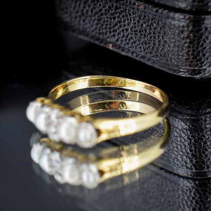 Antique Edwardian 18ct Gold Pearl and Rose-Cut Diamond Ring