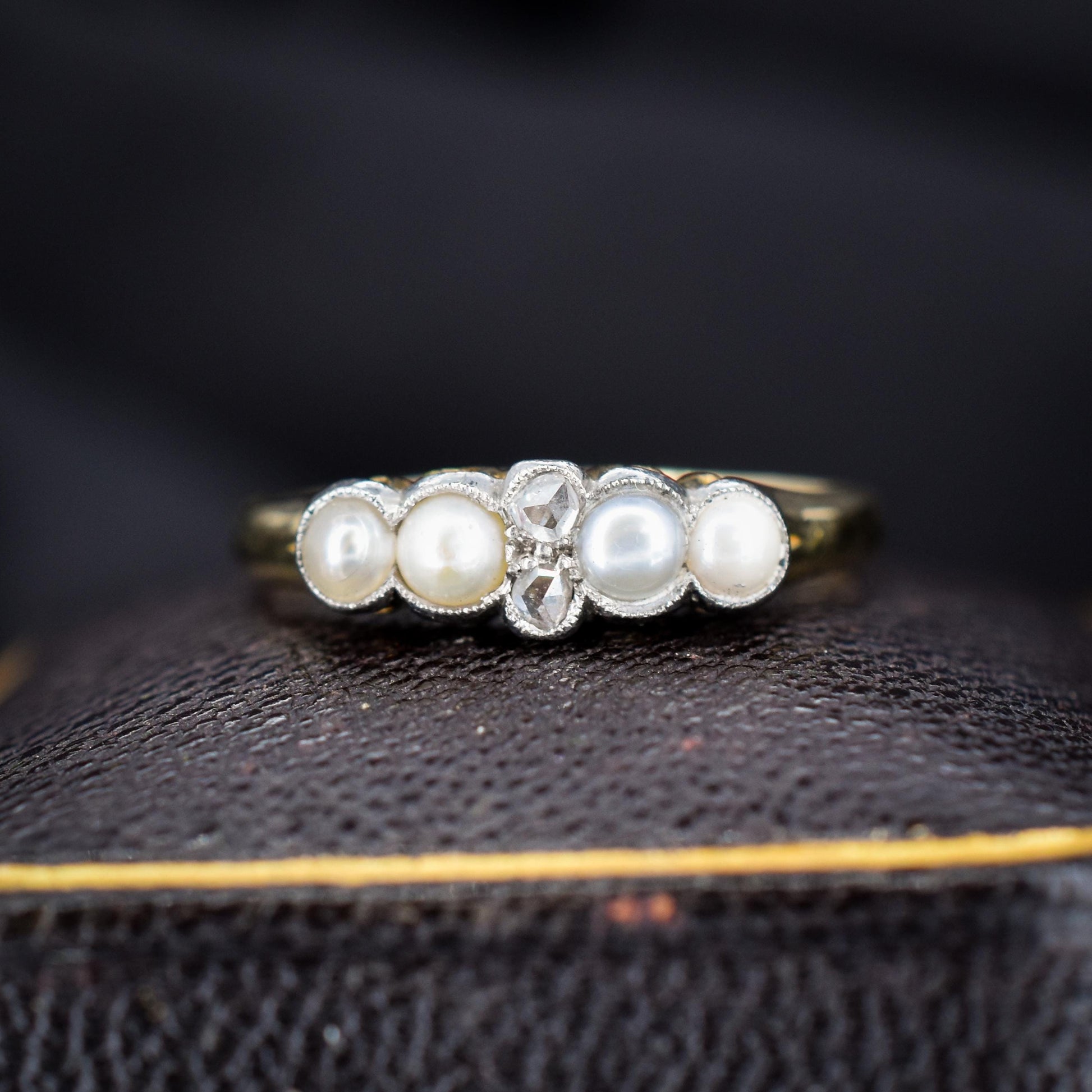 Antique Edwardian 18ct Gold Pearl and Rose-Cut Diamond Ring