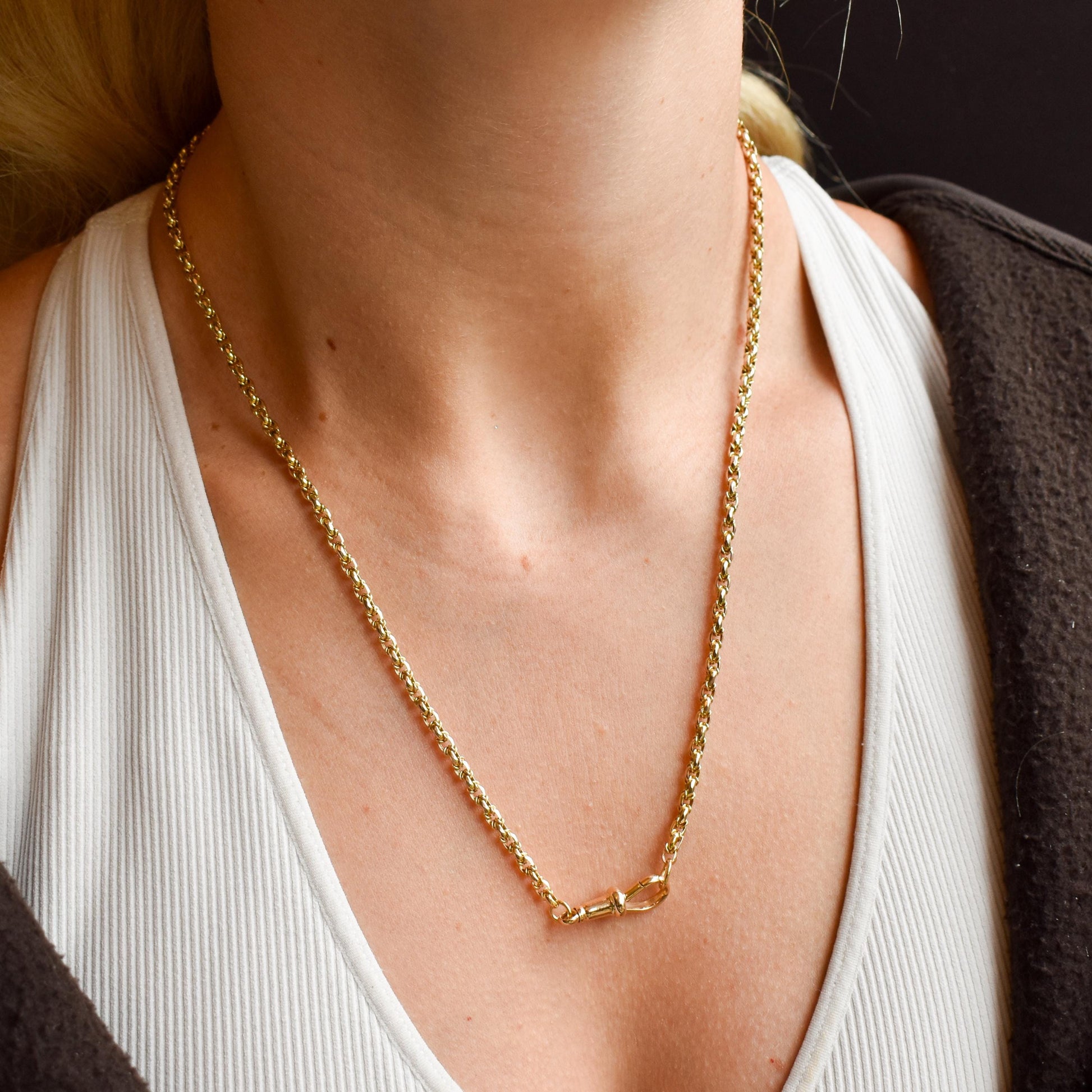 Antique 9ct Yellow Gold Fancy Link Chain Necklace with Dog Clip | 20.5"