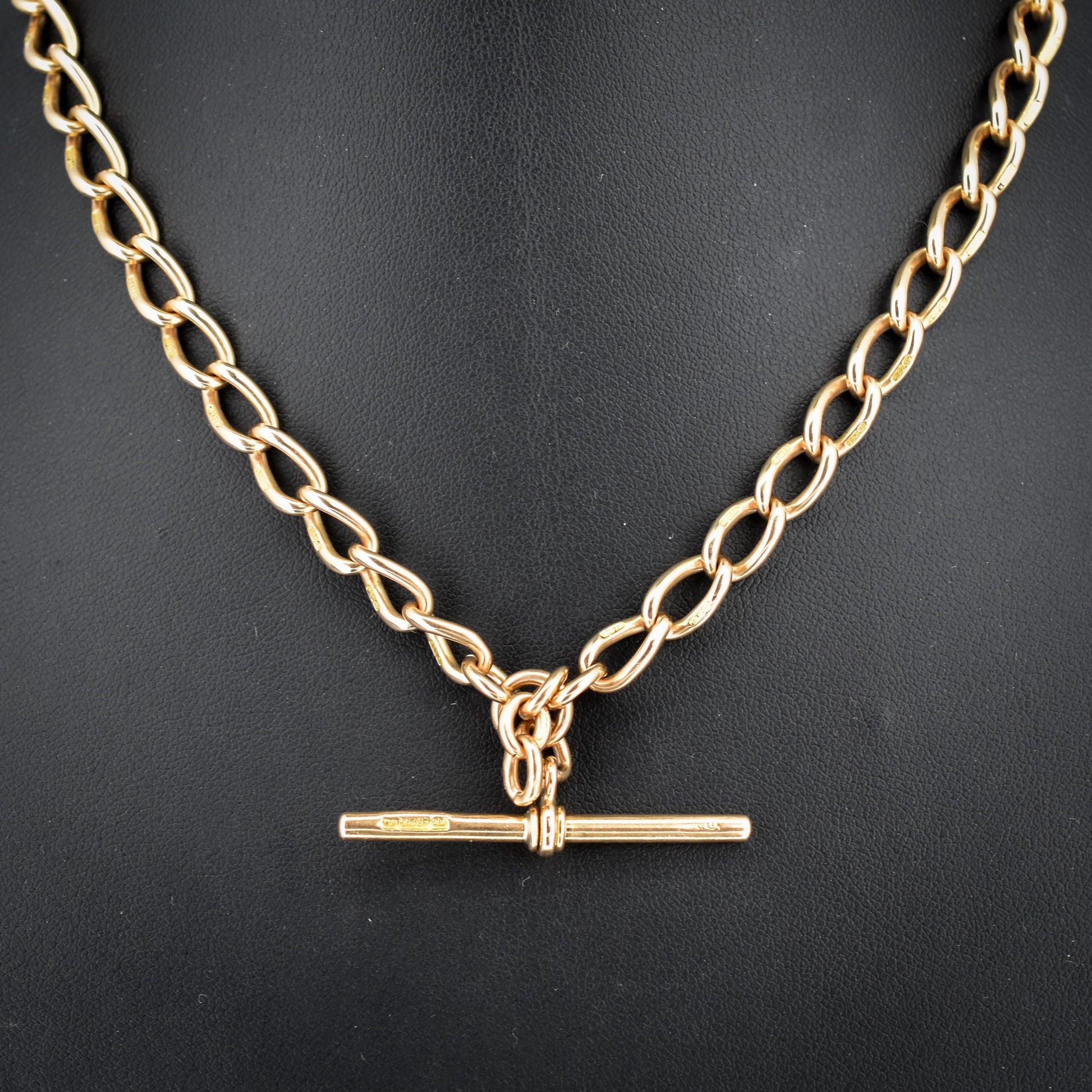 Antique 15ct Gold Oval Link Albert Watch Chain Necklace | 15.75" | B'ham 1922
