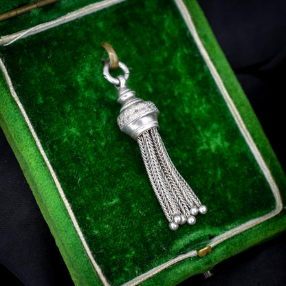 Antique Silver Tassel Charm Pendant - Victorian Edwardian