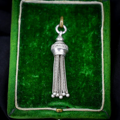 Antique Silver Tassel Charm Pendant - Victorian Edwardian