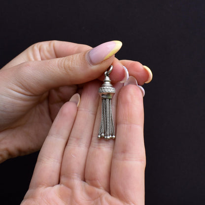 Antique Silver Tassel Charm Pendant - Victorian Edwardian