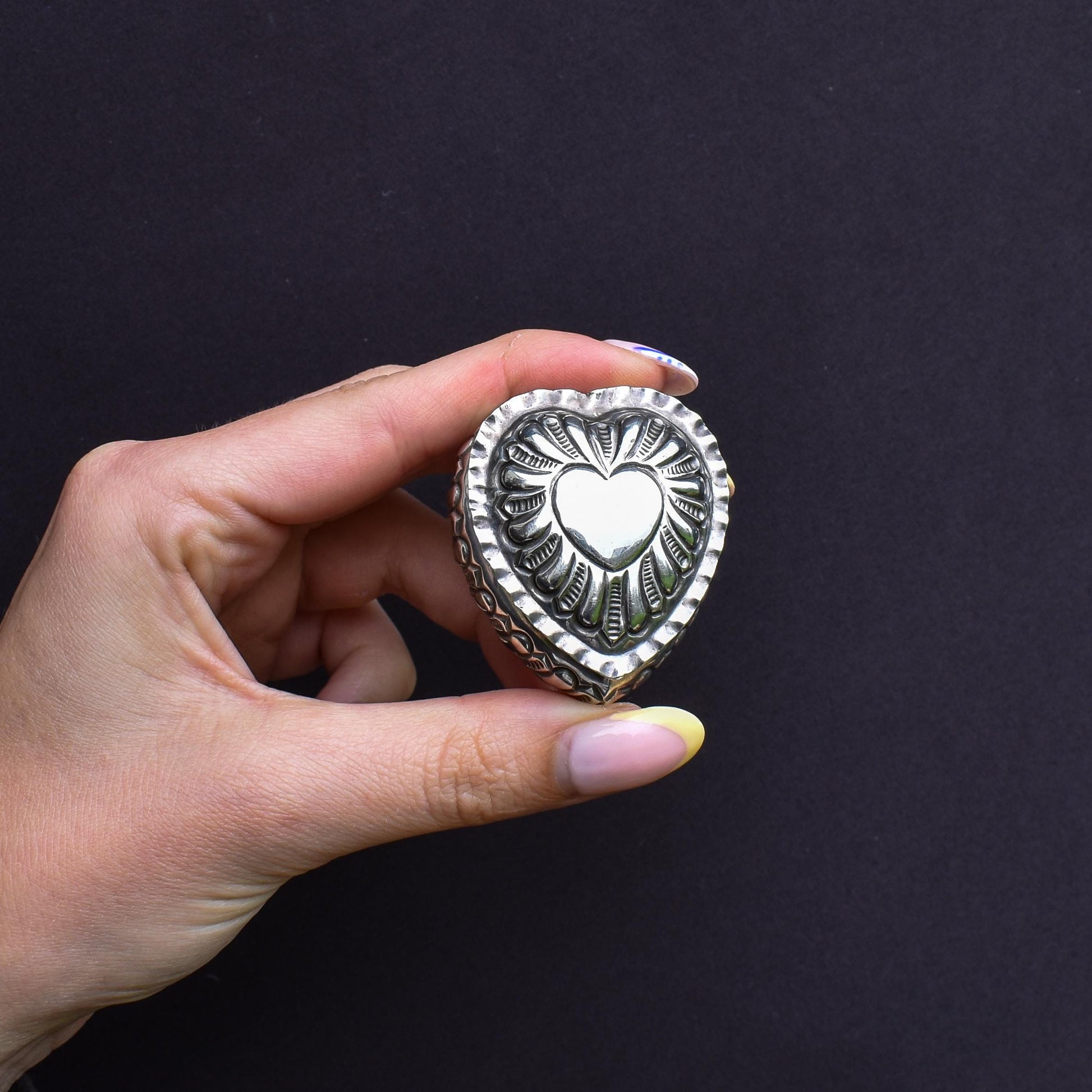 Antique Birmingham 1898 Sterling Silver Heart Jewellery Ring Box