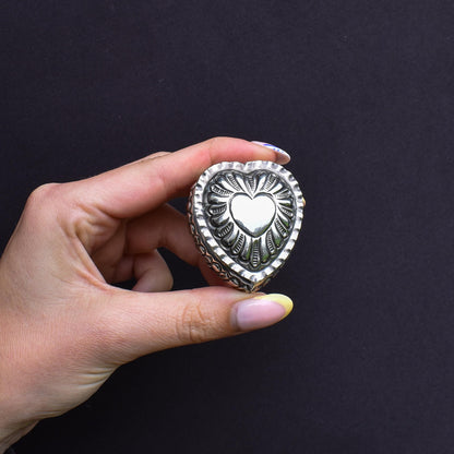 Antique Birmingham 1898 Sterling Silver Heart Jewellery Ring Box