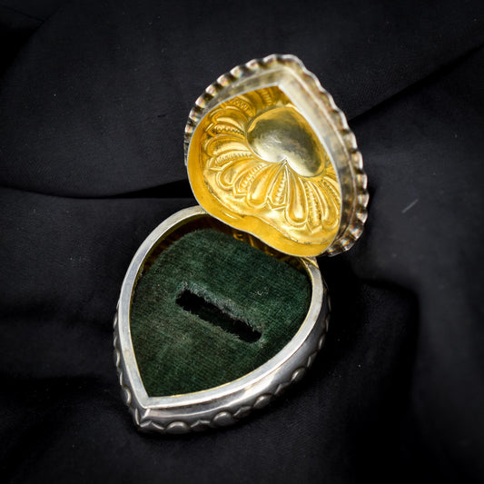 Antique Birmingham 1898 Sterling Silver Heart Jewellery Ring Box