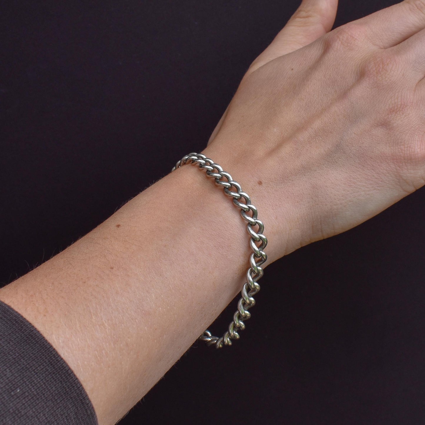 Antique Graduated Curb Sterling Silver Bracelet with Dog Clip and T-bar | 7.5"