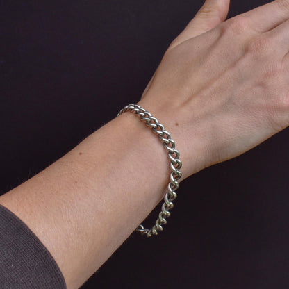 Antique Graduated Curb Sterling Silver Bracelet with Dog Clip and T-bar | 7.5"