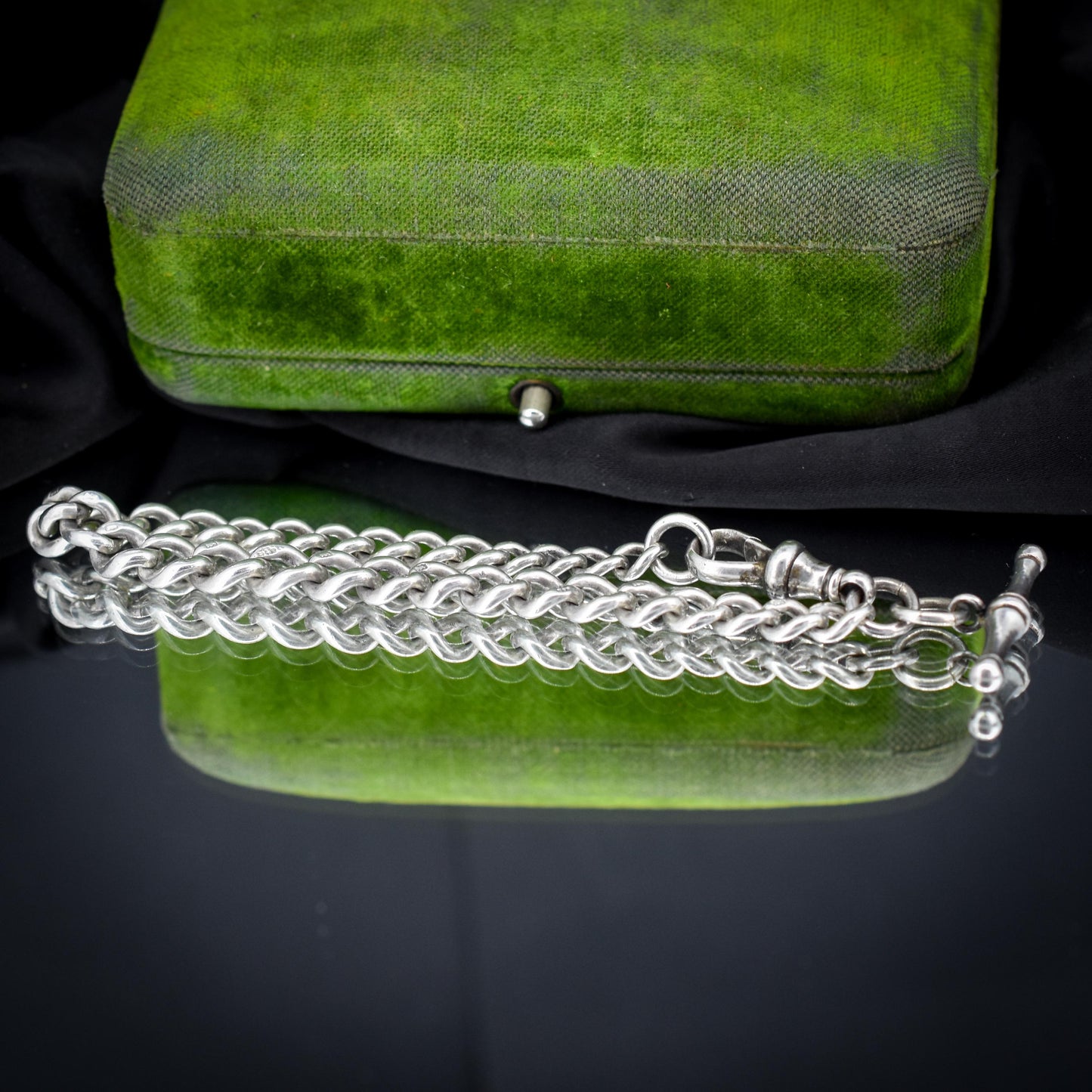 Antique Graduated Curb Sterling Silver Bracelet with Dog Clip and T-bar | 7.5"