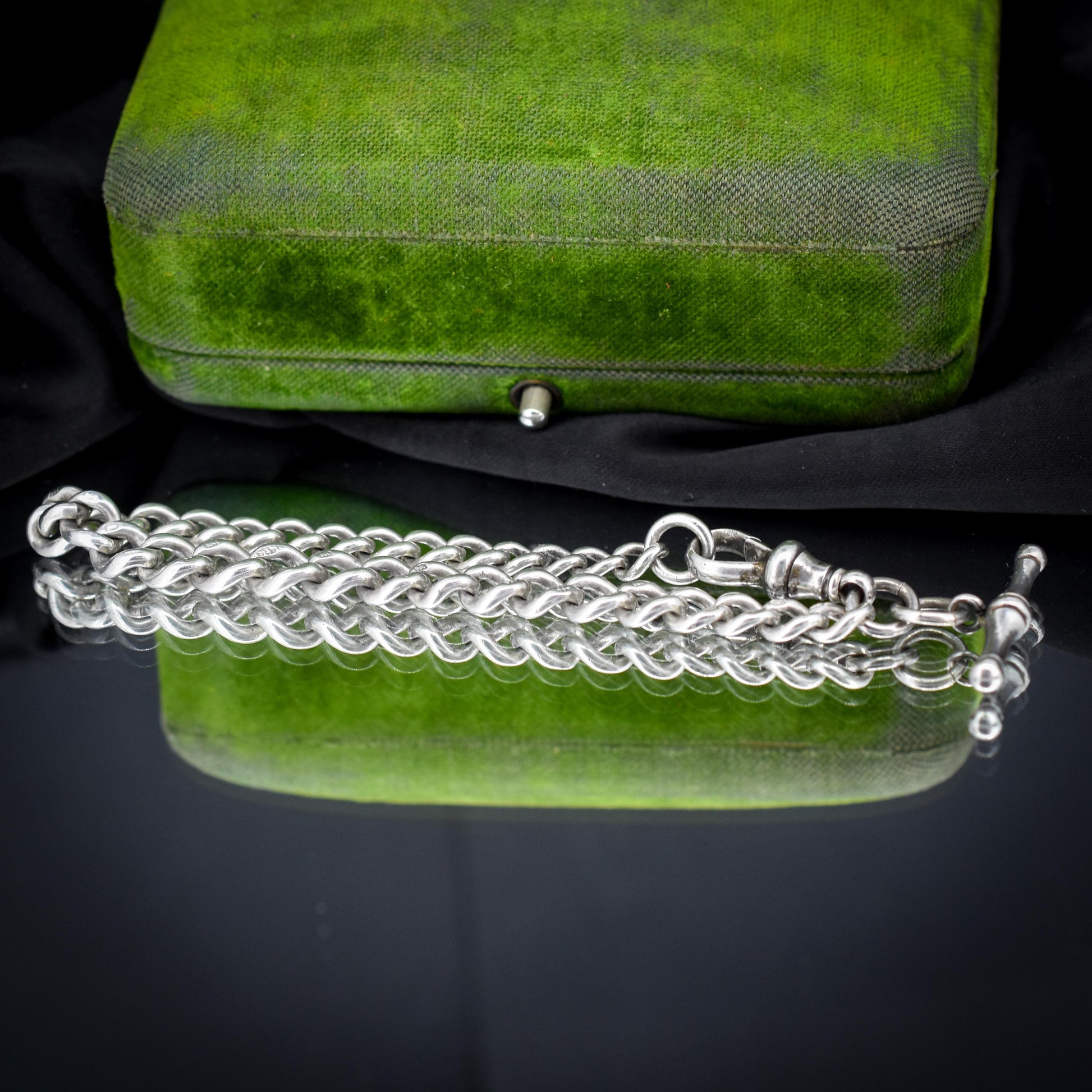Antique Graduated Curb Sterling Silver Bracelet with Dog Clip and T-bar | 7.5"