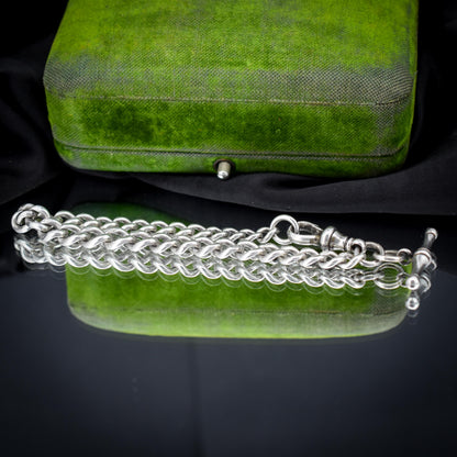 Antique Graduated Curb Sterling Silver Bracelet with Dog Clip and T-bar | 7.5"
