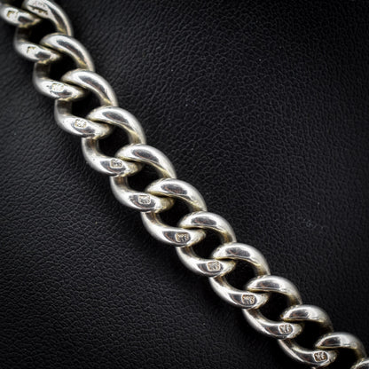 Antique Sterling Silver Curb Link Albert Watch Chain Necklace with T-Bar and Dog Clips – 16"