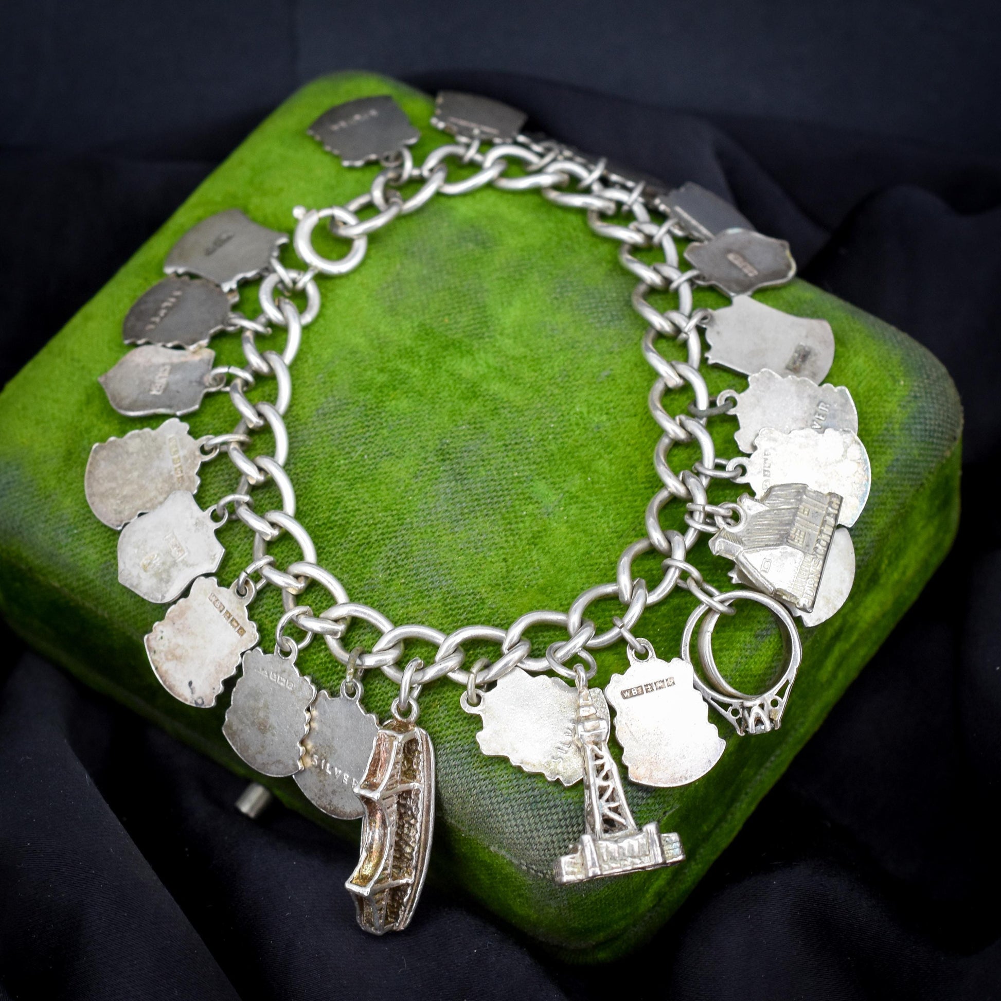 Vintage Sterling Silver Multi-Charm Enamel Tourist Bracelet | 7"