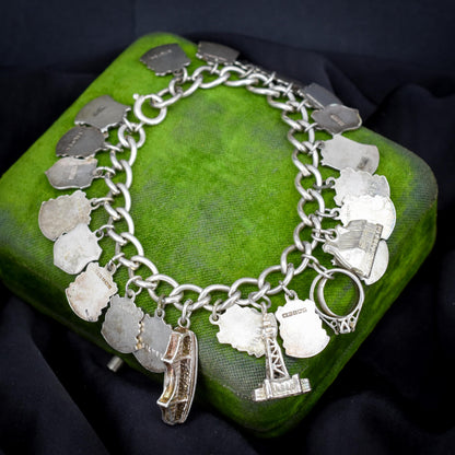 Vintage Sterling Silver Multi-Charm Enamel Tourist Bracelet | 7"