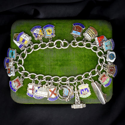 Vintage Sterling Silver Multi-Charm Enamel Tourist Bracelet | 7"