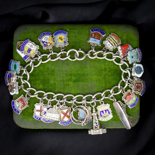 Vintage Sterling Silver Multi-Charm Enamel Tourist Bracelet | 7"