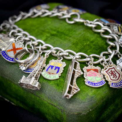 Vintage Sterling Silver Multi-Charm Enamel Tourist Bracelet | 7"
