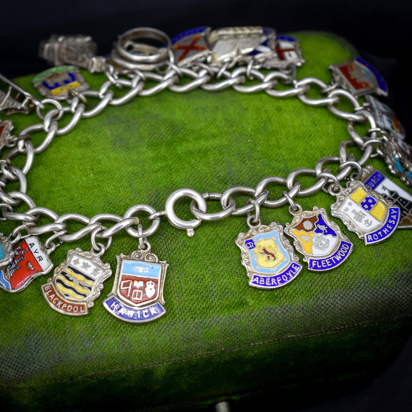 Vintage Sterling Silver Multi-Charm Enamel Tourist Bracelet | 7"