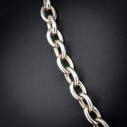 Vintage Sterling Silver Cable Link Watch Chain Necklace with T-Bar and Dog Clips – 21"