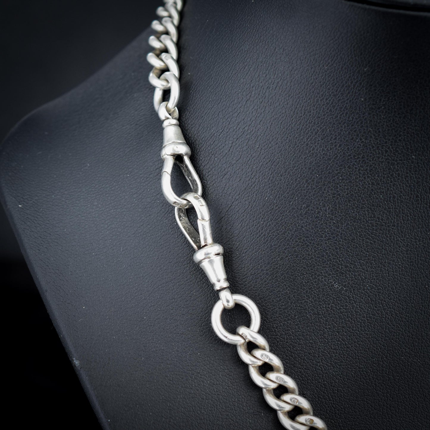 Antique Sterling Silver Curb Link Slider Double Albert Watch Chain – 17.25"