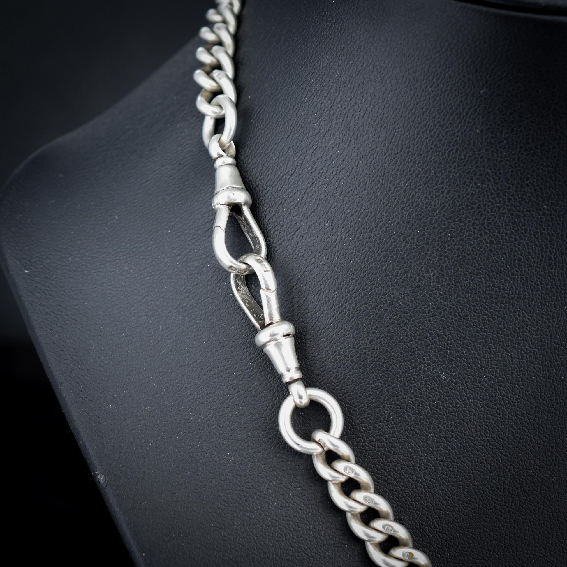 Antique Sterling Silver Curb Link Slider Double Albert Watch Chain – 17.25"