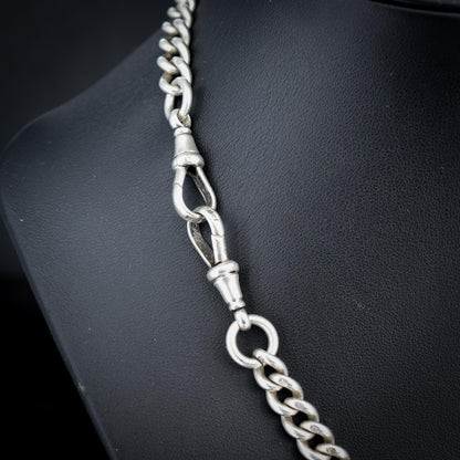 Antique Sterling Silver Curb Link Slider Double Albert Watch Chain – 17.25"