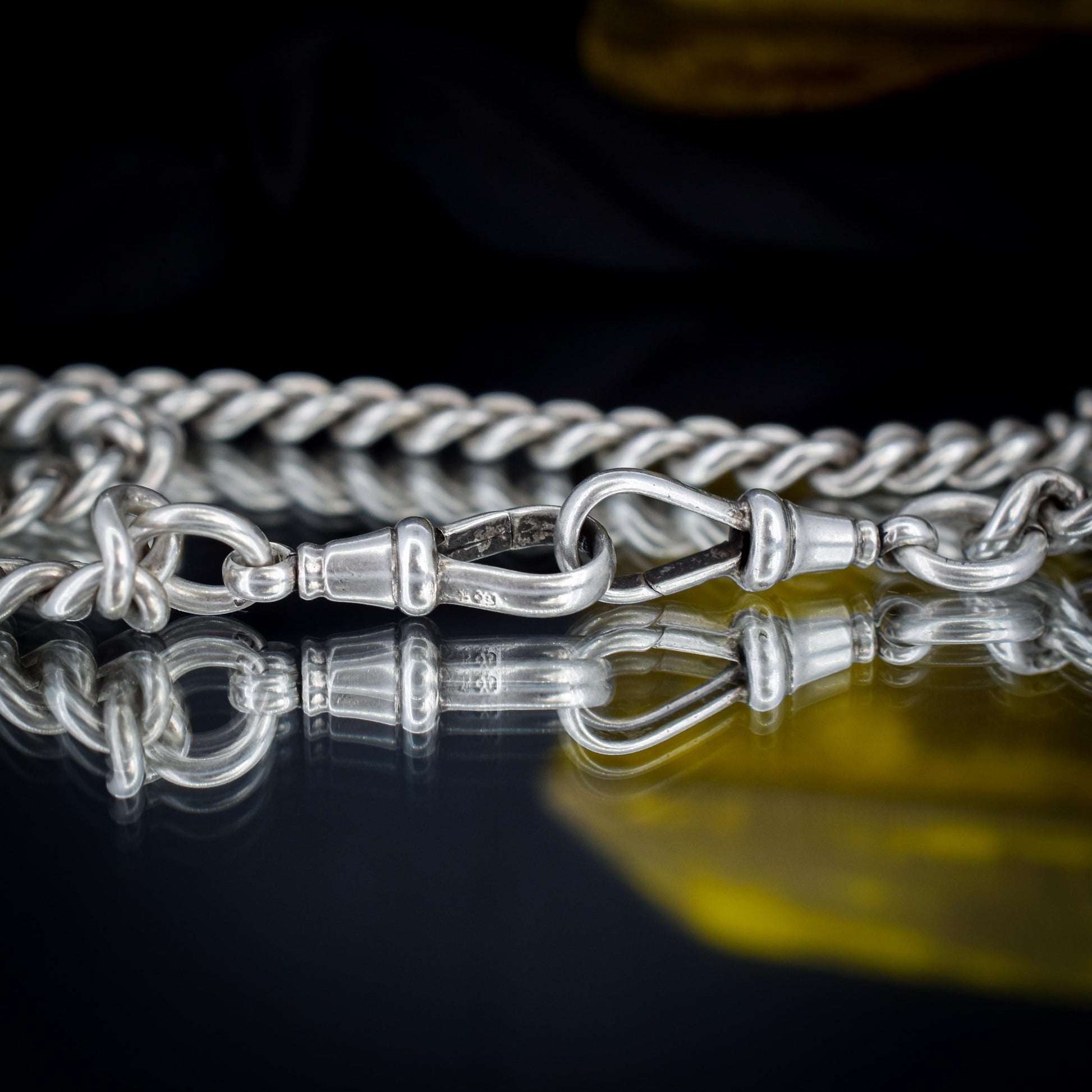 Antique Sterling Silver Curb Link Slider Double Albert Watch Chain – 17.25"