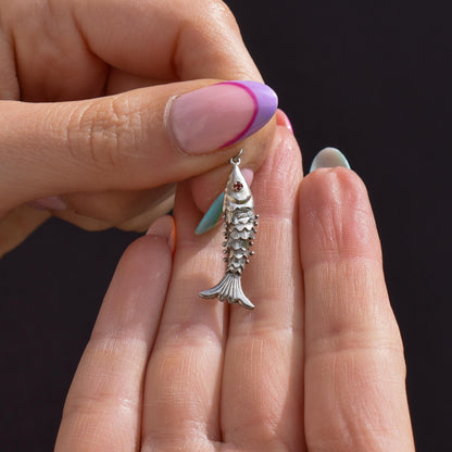 Vintage Silver Articulated Fish Charm Pendant