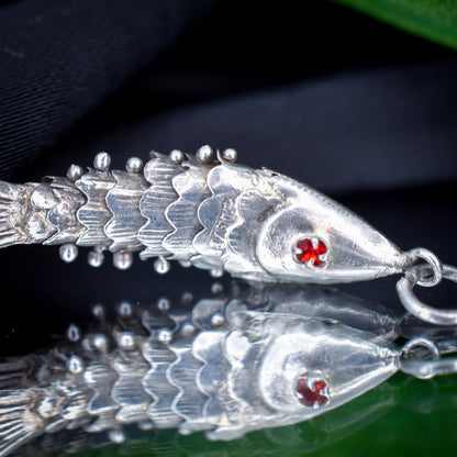Vintage Silver Articulated Fish Charm Pendant
