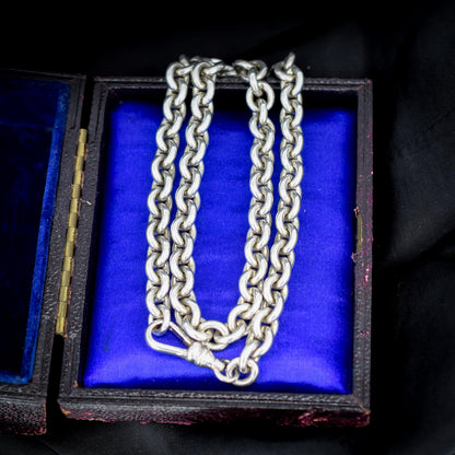 Vintage Sterling Silver Oval Cable Link Chain Necklace with Dog Clip – 16"