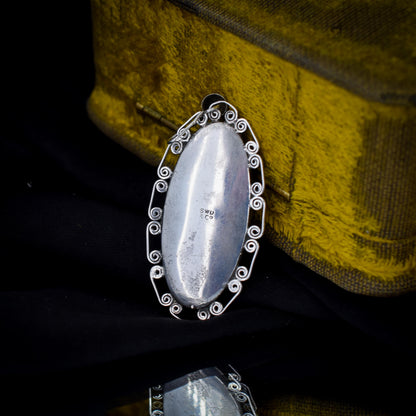 Art Deco Butterfly Wing Silver Long Oval Pendant | Antique