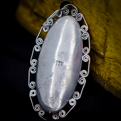 Art Deco Butterfly Wing Silver Long Oval Pendant | Antique
