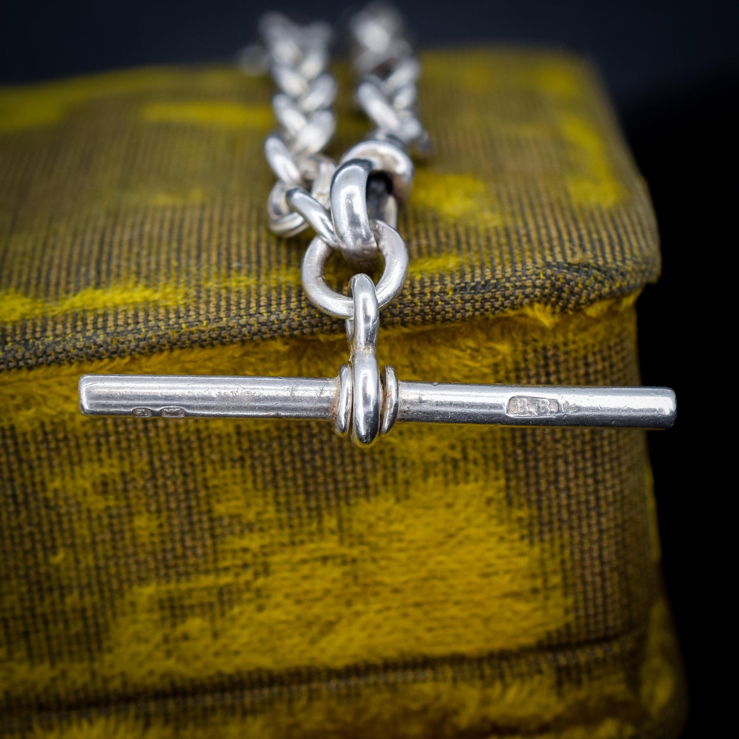 Antique Fancy Link Sterling Silver Bracelet with Dog Clip and T-bar drop