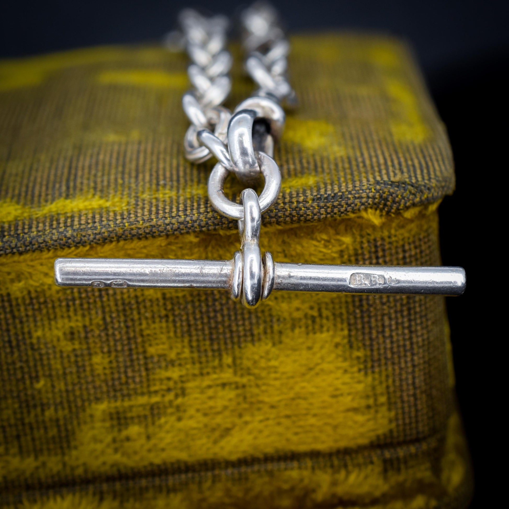 Antique Fancy Link Sterling Silver Bracelet with Dog Clip and T-bar drop