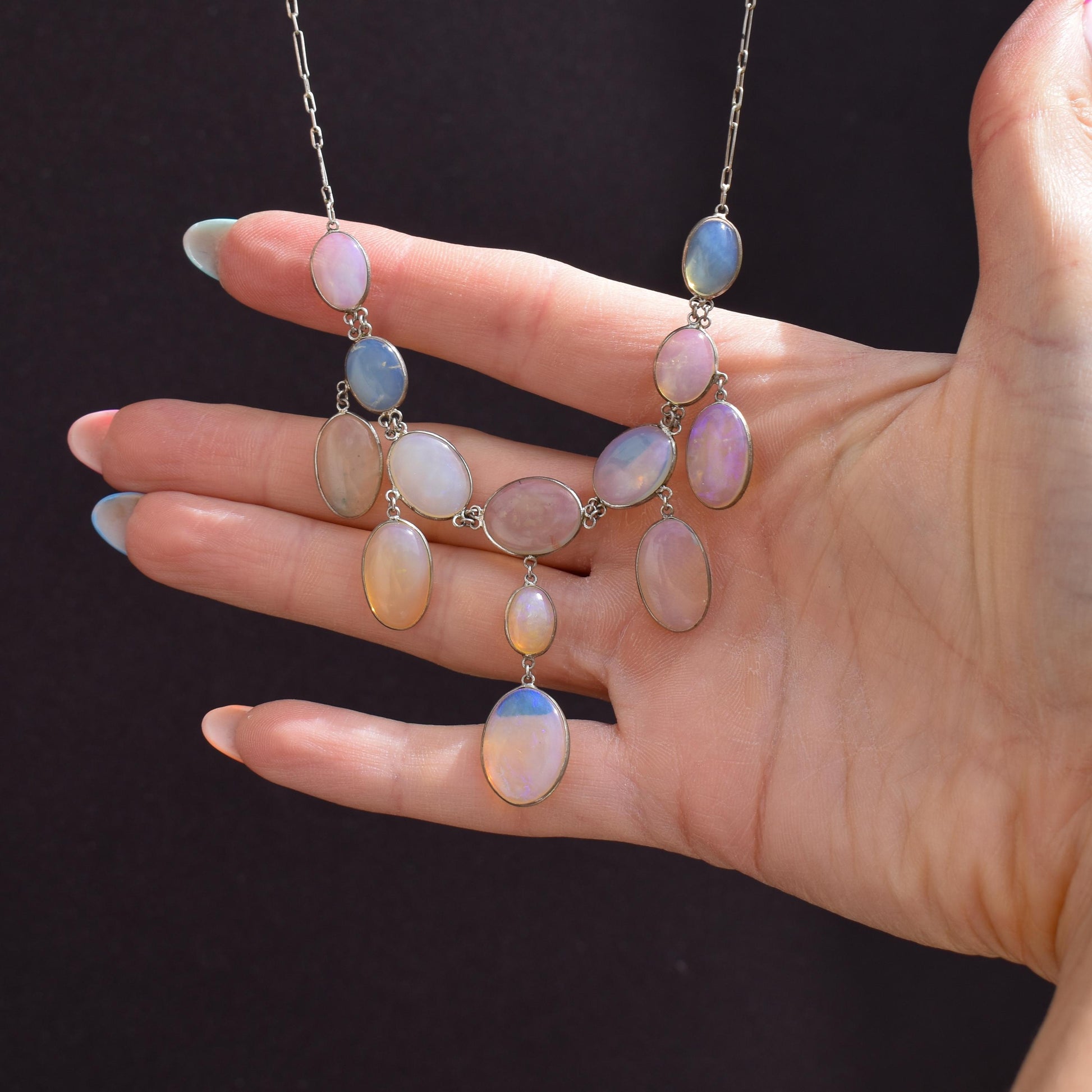 Antique Edwardian Opal Fringe Festoon Necklace | 16"