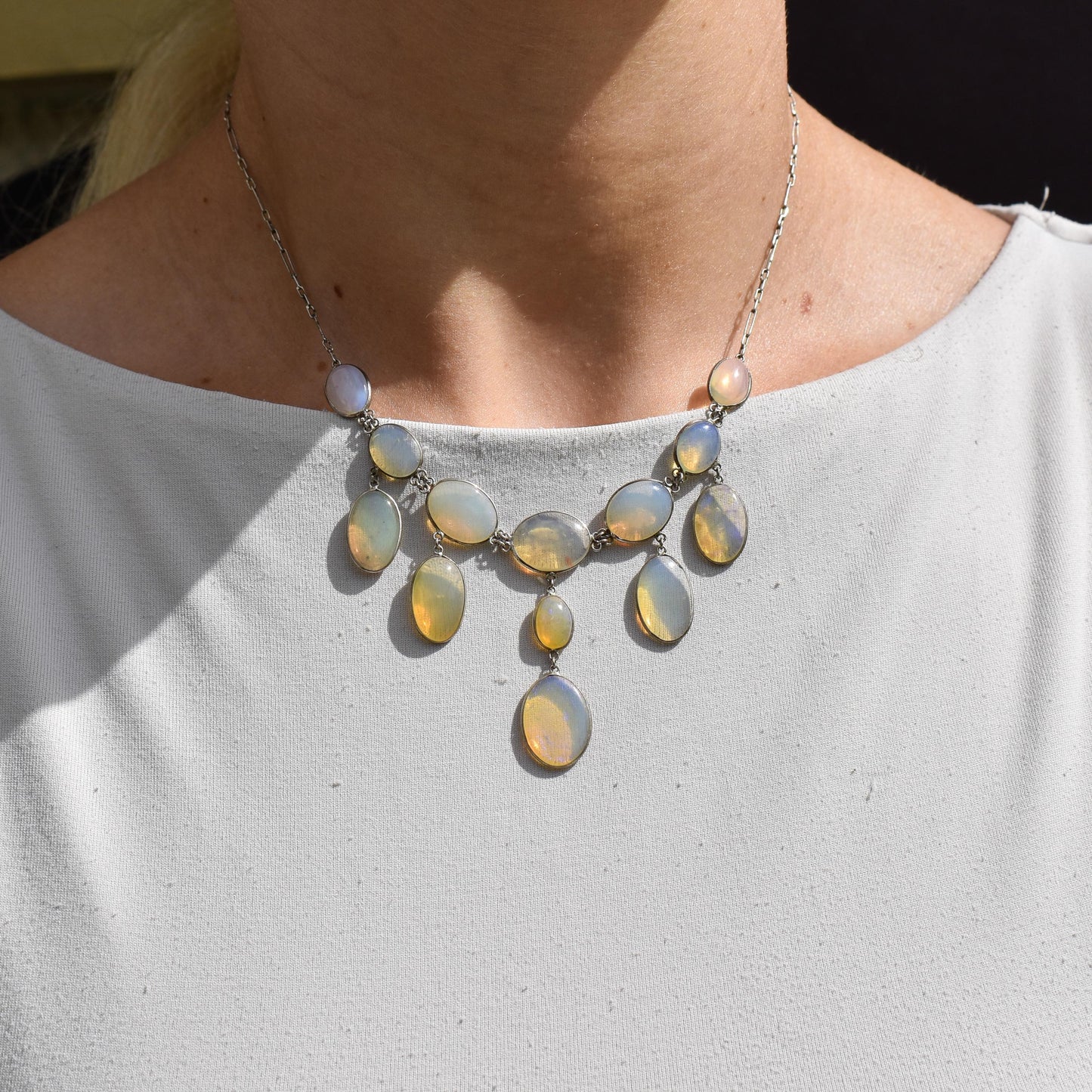Antique Edwardian Opal Fringe Festoon Necklace | 16"
