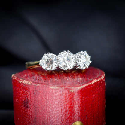 1.60ct Old Cut Diamond Three-Stone 18ct Yellow Gold and Platinum Ring